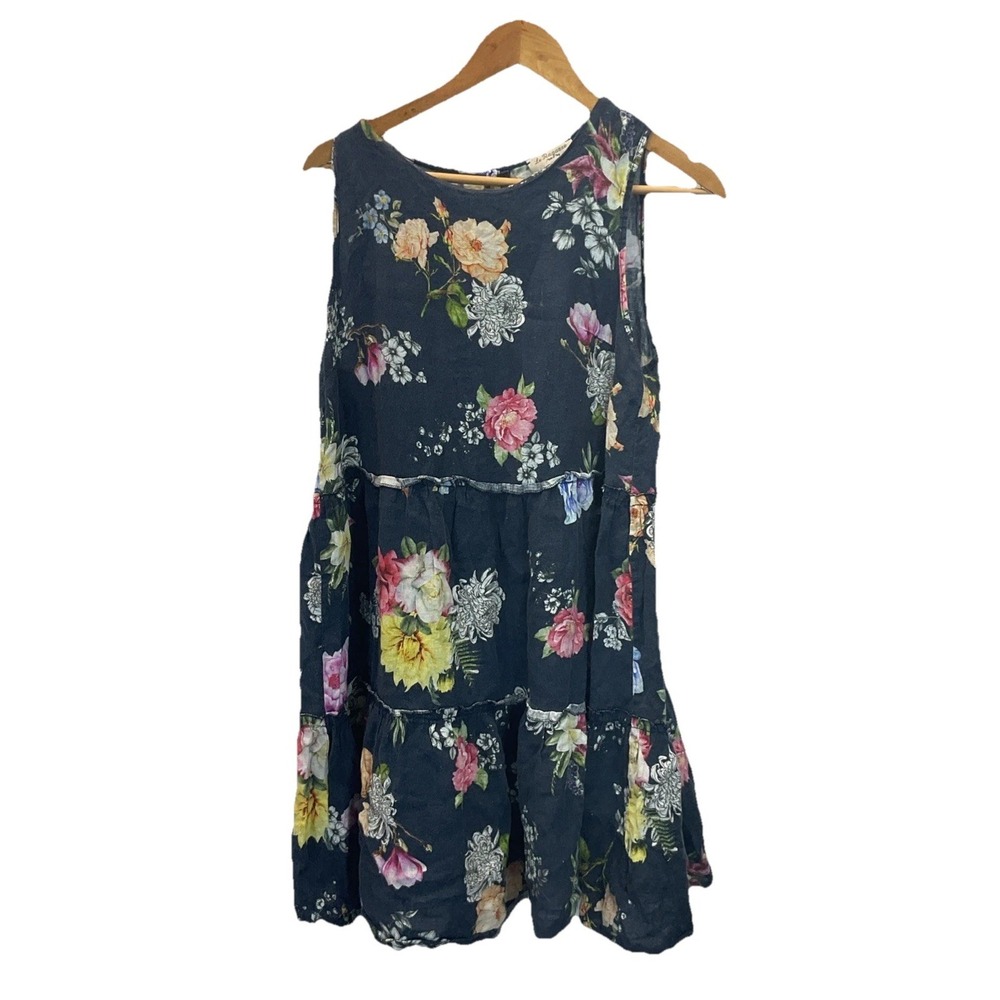 Women's Le Ragarre Made in Italy‎ Floral Sleeveless Linen Dress M Summer Travel